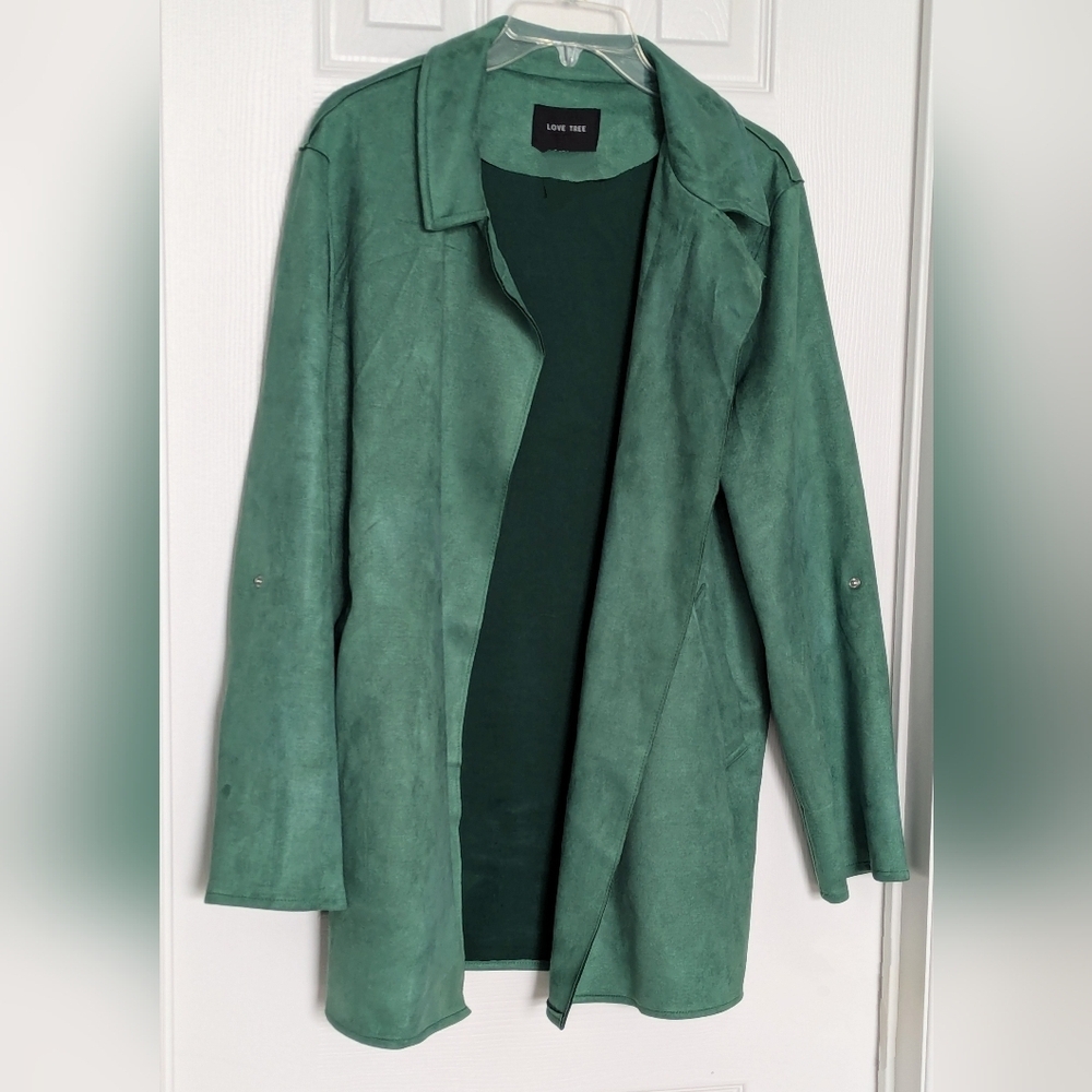NWOT Love Tree Women's (Large) Green Faux-Suede Lined Blazer/Jacket/Coat